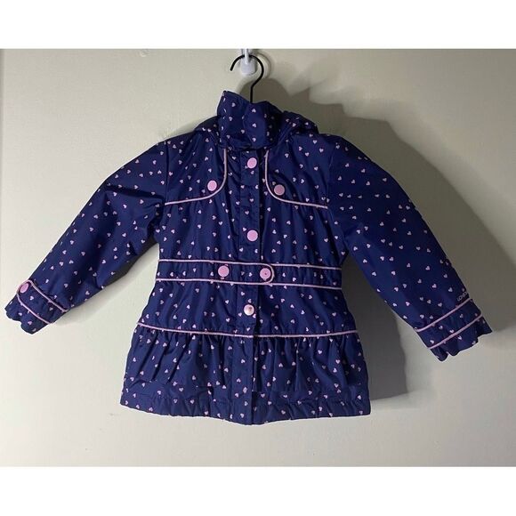 London Fog Fleece Lined Blue Jacket with Heart Print - Picture 1 of 10